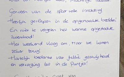 Wat een prachtige recensie van het van het afgelopen weekend. De gasten hebben genoten van het nieuwe verwarmde en afgesloten zwembad. Benieuwd naar alle reacties. Kijk dan eens op onze site onder “Gastenboek”